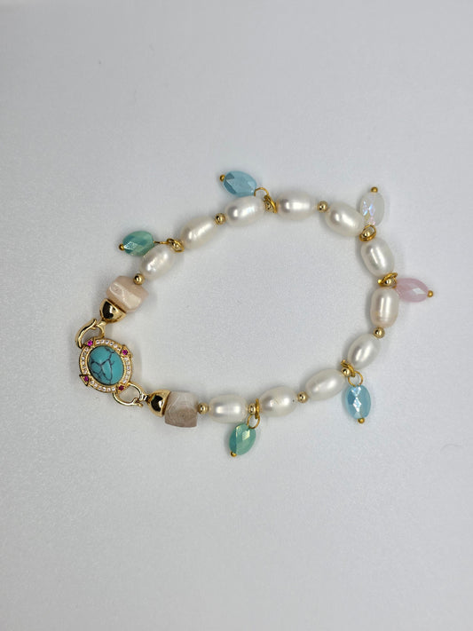 Pearl and pink opal bracelet